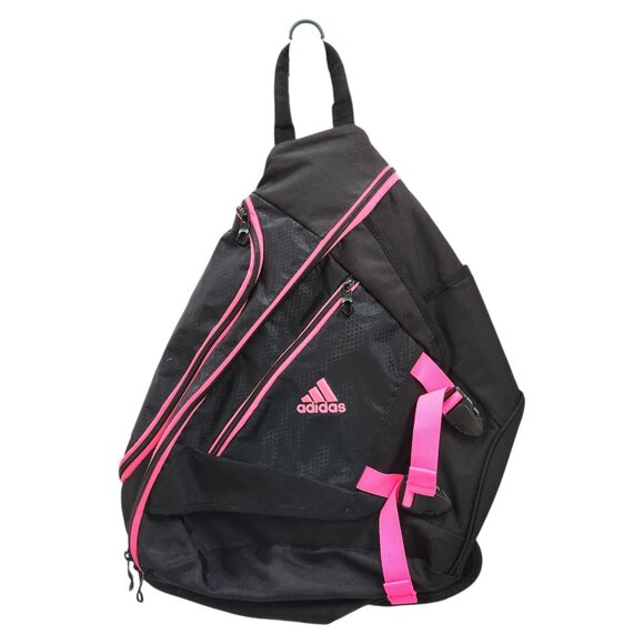 Adidas Loadspring Sling Backpack Black & Pink Multiple Pockets Adjustable Strap - Picture 3 of 9